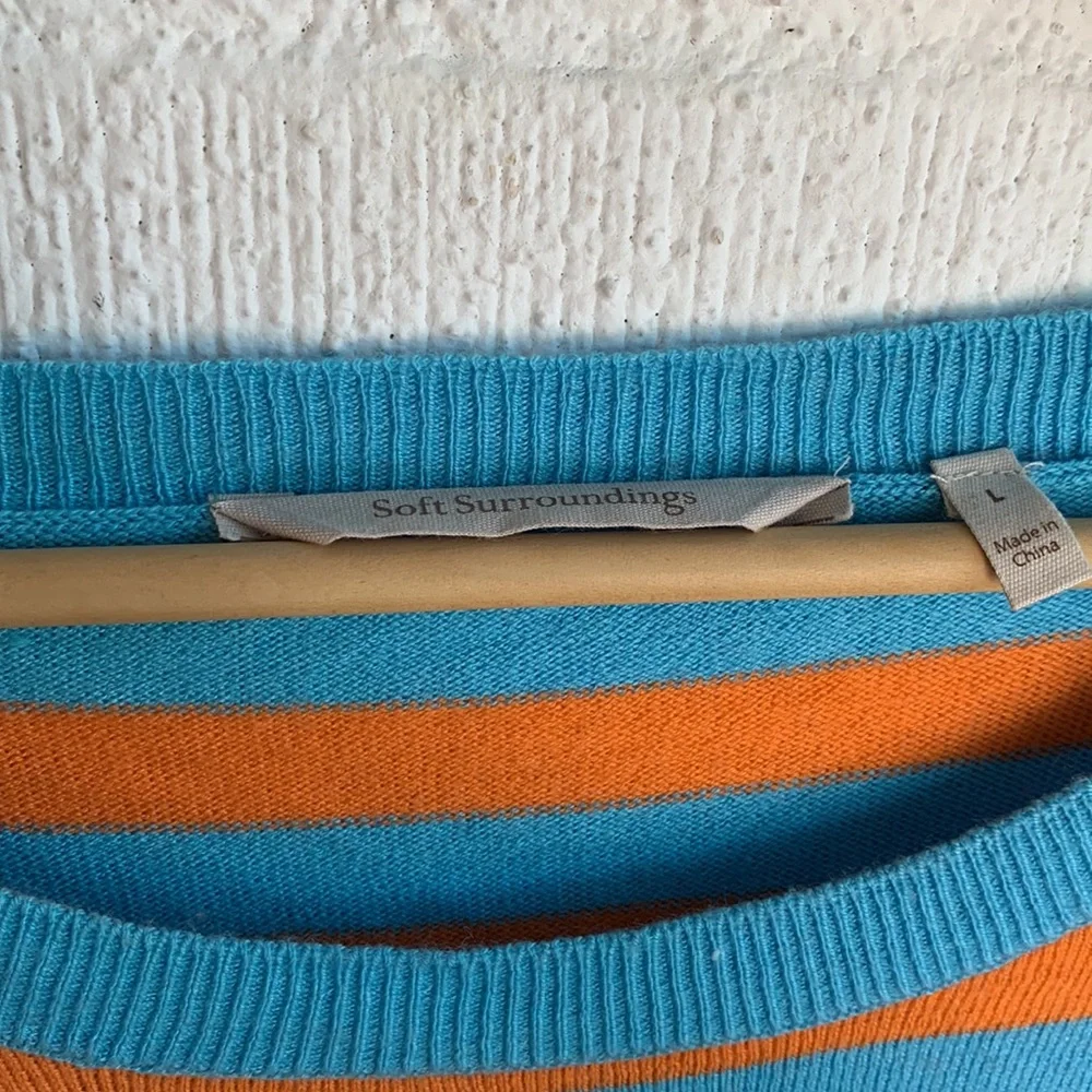 Soft Surroundings Cashmere/Wool Blend Striped Crew Neck Sweater Sz L - Picture 5 of 7